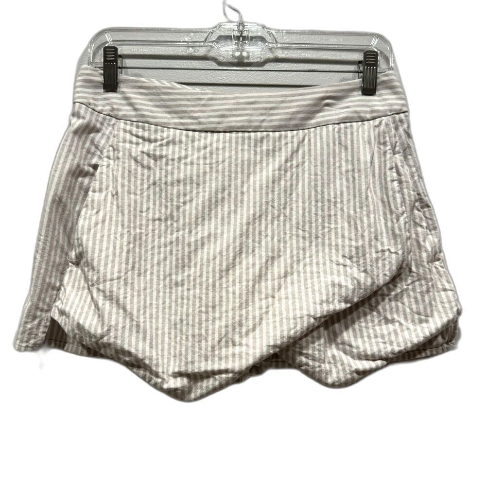 Aqua Mini Skirt Skort Cream Tan White Stripe Y2K Asymmetrical Women sz Medium